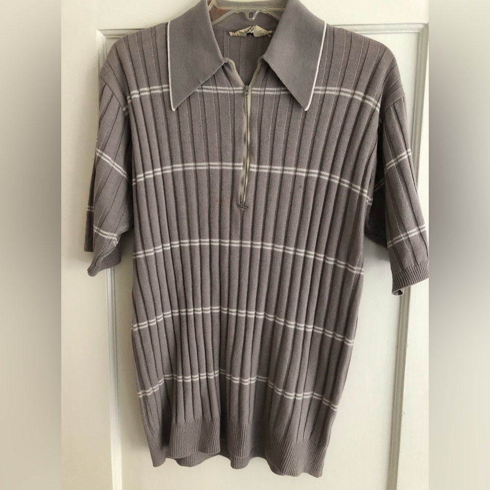 Vintage 50’s grey & white striped Tarmon knit shirt XL